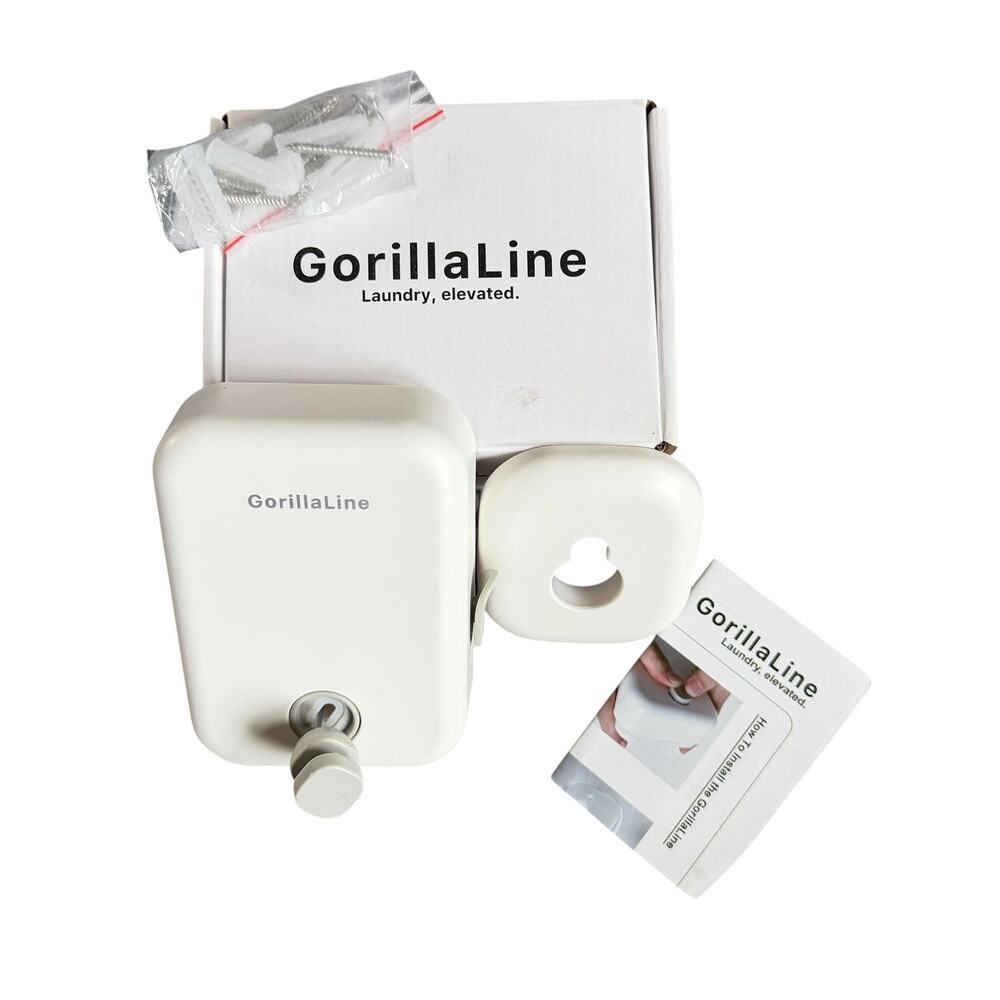 GorillaLine Heavy Retractable Clothesline Small Wall Mount 13.9 Ft 44 Lb White